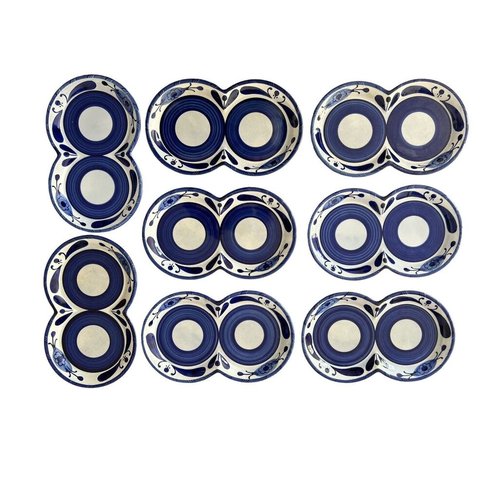 8 European Sango Plates/Relish - Blue Cobalt Flowers Rare